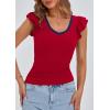 imagePRETTYGARDEN Womens V Neck Summer Tops Ruffle Sleeveless Slim Fit T Shirts Going Out Casual Blouses 2026Red Navy