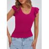 imagePRETTYGARDEN Womens V Neck Summer Tops Ruffle Sleeveless Slim Fit T Shirts Going Out Casual Blouses 2026Rose Red