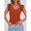 imagePRETTYGARDEN Womens V Neck Summer Tops Ruffle Sleeveless Slim Fit T Shirts Going Out Casual Blouses 2026Rust Red