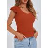 imagePRETTYGARDEN Womens V Neck Summer Tops Ruffle Sleeveless Slim Fit T Shirts Going Out Casual Blouses 2026Rust Red