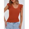 imagePRETTYGARDEN Womens V Neck Summer Tops Ruffle Sleeveless Slim Fit T Shirts Going Out Casual Blouses 2026Rust Red