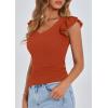 imagePRETTYGARDEN Womens V Neck Summer Tops Ruffle Sleeveless Slim Fit T Shirts Going Out Casual Blouses 2026Rust Red