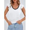 imagePRETTYGARDEN Womens V Neck Summer Tops Ruffle Sleeveless Slim Fit T Shirts Going Out Casual Blouses 2026White