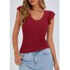 imagePRETTYGARDEN Womens V Neck Summer Tops Ruffle Sleeveless Slim Fit T Shirts Going Out Casual Blouses 2026Wine Red