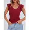 imagePRETTYGARDEN Womens V Neck Summer Tops Ruffle Sleeveless Slim Fit T Shirts Going Out Casual Blouses 2026Wine Red