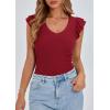 imagePRETTYGARDEN Womens V Neck Summer Tops Ruffle Sleeveless Slim Fit T Shirts Going Out Casual Blouses 2026Wine Red