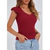 imagePRETTYGARDEN Womens V Neck Summer Tops Ruffle Sleeveless Slim Fit T Shirts Going Out Casual Blouses 2026Wine Red