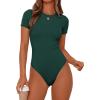 imagePRETTYGARDEN Body Suits for Womens Summer Tops 2026 Casual Short Sleeve Ribbed Fitted Basic Tee Shirts Spring Fashion ClothesDark Green