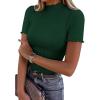 imagePRETTYGARDEN Short Sleeve T Shirts for Women Summer Clothes 2026 Casual Spring Tops Ruffle Mock Neck Ribbed Fitted Basic TeesDark Green