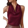 imagePRETTYGARDEN Silk Satin Halter Tops for Women Summer 2026 Cowl Neck Tie Back Going Out Sleeveless Business Casual Tank TopWine Red