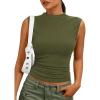 imagePRETTYGARDEN Sleeveless Tops for Women Ribbed Mock Neck Tank Top Slim Fitted Ruched Basic Layering Shirts 2026 Summer ClothesArmy Green