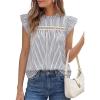 imagePRETTYGARDEN Striped Shirt Womens Summer Tops 2026 Spring Business Casual Work Dressy Crochet Lace Ruffle Cap Sleeve BlouseNavy Blue Striped