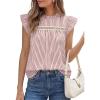 imagePRETTYGARDEN Striped Shirt Womens Summer Tops 2026 Spring Business Casual Work Dressy Crochet Lace Ruffle Cap Sleeve BlouseRed Striped
