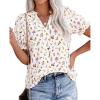 imagePRETTYGARDEN Summer Short Sleeve V Neck Shirts for Women 2026 Trendy Floral Print Loose Ruffle Tops Business Casual BlousesFloral White