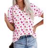imagePRETTYGARDEN Summer Short Sleeve V Neck Shirts for Women 2026 Trendy Floral Print Loose Ruffle Tops Business Casual BlousesFloral White Rose Red
