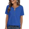 imagePRETTYGARDEN Waffle Knit Tops for Women Short Sleeve Henley Shirts 2026 Summer Blouses Dressy Casual Spring Fashion ClothesBlue