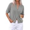 imagePRETTYGARDEN Women Spring Short Sleeve Cardigan Sweaters Button Down Knit Shirt Blouse Dressy Casual Tops 2026 Summer OutfitsGrey