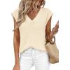 imagePRETTYGARDEN Womens 2026 Lightweight Sweaters Vest Spring Trendy Cap Sleeve V Neck Knit Tank Tops Summer Going Out OutfitsBeige