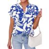 imagePRETTYGARDEN Womens Floral Print Short Sleeve Summer Tops 2026 Trendy V Neck Loose Boho Shirts Casual Work BlousesBlue White Flower