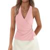 imagePRETTYGARDEN Womens Halter Top 2026 Spring Tie Wrap Sleeveless Ruched V Neck Fitted Summer Tops Backless Fashion Y2k ClothesPink