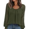 imagePRETTYGARDEN Womens Long Sleeve Shirts Lace Tops 2026 Spring Fashion Outfits Dressy Casual Blouses Work ClothesArmy Green