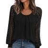 imagePRETTYGARDEN Womens Long Sleeve Shirts Lace Tops 2026 Spring Fashion Outfits Dressy Casual Blouses Work ClothesBlack