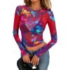 imagePRETTYGARDEN Womens Mesh Long Sleeve Spring Top 2026 Trendy Summer See Through Sheer Blouse Fitted Going Out Layering ShirtsFloral Navy Red