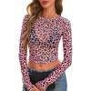 imagePRETTYGARDEN Womens Mesh Long Sleeve Spring Top 2026 Trendy Summer See Through Sheer Blouse Fitted Going Out Layering ShirtsLeopard Pink