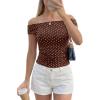 imagePRETTYGARDEN Womens Off The Shoulder Tops 2026 Summer Y2K Clothes Going Out Shirts Ruched Tank Top Date Night OutfitsPolka Dot Brown Beige