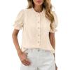 imagePRETTYGARDEN Womens Puff Short Sleeve Tops 2026 Summer Spring Button Down Boho Embroidered Cute Blouse Dressy Casual ShirtsApricot