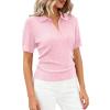 imagePRETTYGARDEN Womens Short Sleeve Sweater 2026 Spring Polo Shirts Ribbed Knit V Neck Business Casual Tops Summer Work ClothesPink