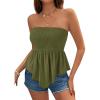 imagePRETTYGARDEN Womens Strapless Smocked Tube Tops Summer 2026 Trendy Flowy Peplum Bandeau Shirts Going Out Date Spring ClothesArmy Green