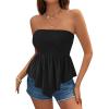 imagePRETTYGARDEN Womens Strapless Smocked Tube Tops Summer 2026 Trendy Flowy Peplum Bandeau Shirts Going Out Date Spring ClothesBlack