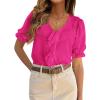 imagePRETTYGARDEN Womens Summer Dressy Casual Blouses 2026 Short Sleeve V Neck Ruffle Business Work Tops Trendy Spring OutfitsRose Red