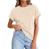 imagePRETTYGARDEN Womens Summer Tops 2026 Spring Casual Rolled Short Sleeve Basic Tees Crew Neck Work Shirts Fashion ClothingBeige