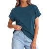 imagePRETTYGARDEN Womens Summer Tops 2026 Spring Casual Rolled Short Sleeve Basic Tees Crew Neck Work Shirts Fashion ClothingDark Blue