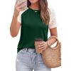imagePRETTYGARDEN Womens Summer Tops Casual 2026 Lace Raglan Short Sleeve T Shirts Basic Tees Spring Fashion Blouse ClothesDark Green