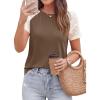 imagePRETTYGARDEN Womens Summer Tops Casual 2026 Lace Raglan Short Sleeve T Shirts Basic Tees Spring Fashion Blouse ClothesDark Khaki