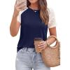 imagePRETTYGARDEN Womens Summer Tops Casual 2026 Lace Raglan Short Sleeve T Shirts Basic Tees Spring Fashion Blouse ClothesNavy Blue