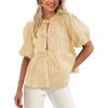 imagePRETTYGARDEN Womens Tie Front Striped Shirt 2026 Summer Trendy Fashion Cute Babydoll Tops Peplum Puffy Sleeve BlouseYellow