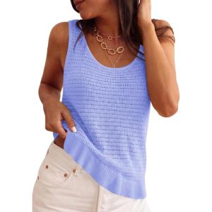 imagePRETTYGARDEN Crochet Tops for Women 2026 Resort Wear Summer Boho Sleeveless Sweater Tank Tops Beach Vacation Spring ClothesBaby Blue