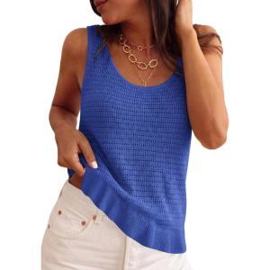 imagePRETTYGARDEN Crochet Tops for Women 2026 Resort Wear Summer Boho Sleeveless Sweater Tank Tops Beach Vacation Spring ClothesBlue
