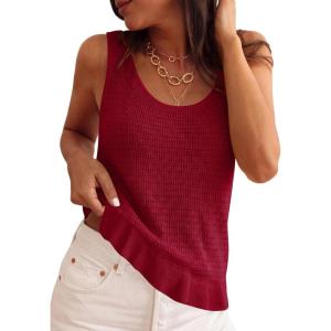 imagePRETTYGARDEN Crochet Tops for Women 2026 Resort Wear Summer Boho Sleeveless Sweater Tank Tops Beach Vacation Spring ClothesBurgundy