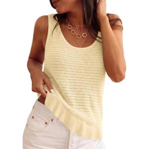 imagePRETTYGARDEN Crochet Tops for Women 2026 Resort Wear Summer Boho Sleeveless Sweater Tank Tops Beach Vacation Spring ClothesLight Apricot