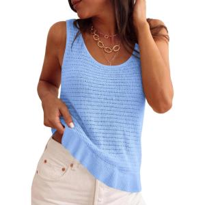 imagePRETTYGARDEN Crochet Tops for Women 2026 Resort Wear Summer Boho Sleeveless Sweater Tank Tops Beach Vacation Spring ClothesLight Blue