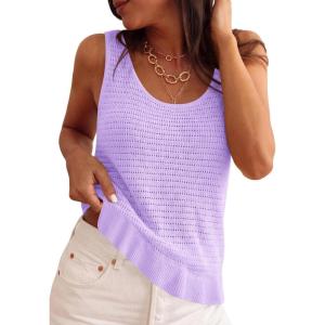 imagePRETTYGARDEN Crochet Tops for Women 2026 Resort Wear Summer Boho Sleeveless Sweater Tank Tops Beach Vacation Spring ClothesLight Purple