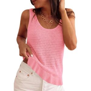 imagePRETTYGARDEN Crochet Tops for Women 2026 Resort Wear Summer Boho Sleeveless Sweater Tank Tops Beach Vacation Spring ClothesPink
