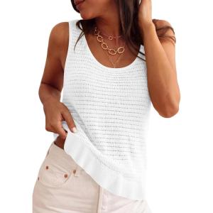 imagePRETTYGARDEN Crochet Tops for Women 2026 Resort Wear Summer Boho Sleeveless Sweater Tank Tops Beach Vacation Spring ClothesWhite