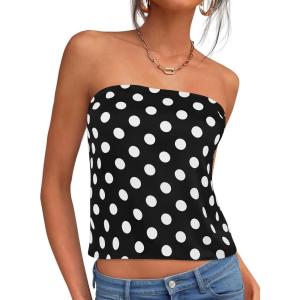 imagePRETTYGARDEN Strapless Tube Tops for Women 2026 Summer Sleeveless Backless Polka Dot Going Out Top Bandeau Cute Y2k ShirtDot Black White