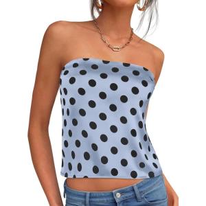imagePRETTYGARDEN Strapless Tube Tops for Women 2026 Summer Sleeveless Backless Polka Dot Going Out Top Bandeau Cute Y2k ShirtDot Blue Black